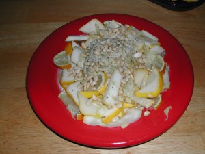 Yellow Squash with Lemon, Artichoke Pesto, and Pine Nuts